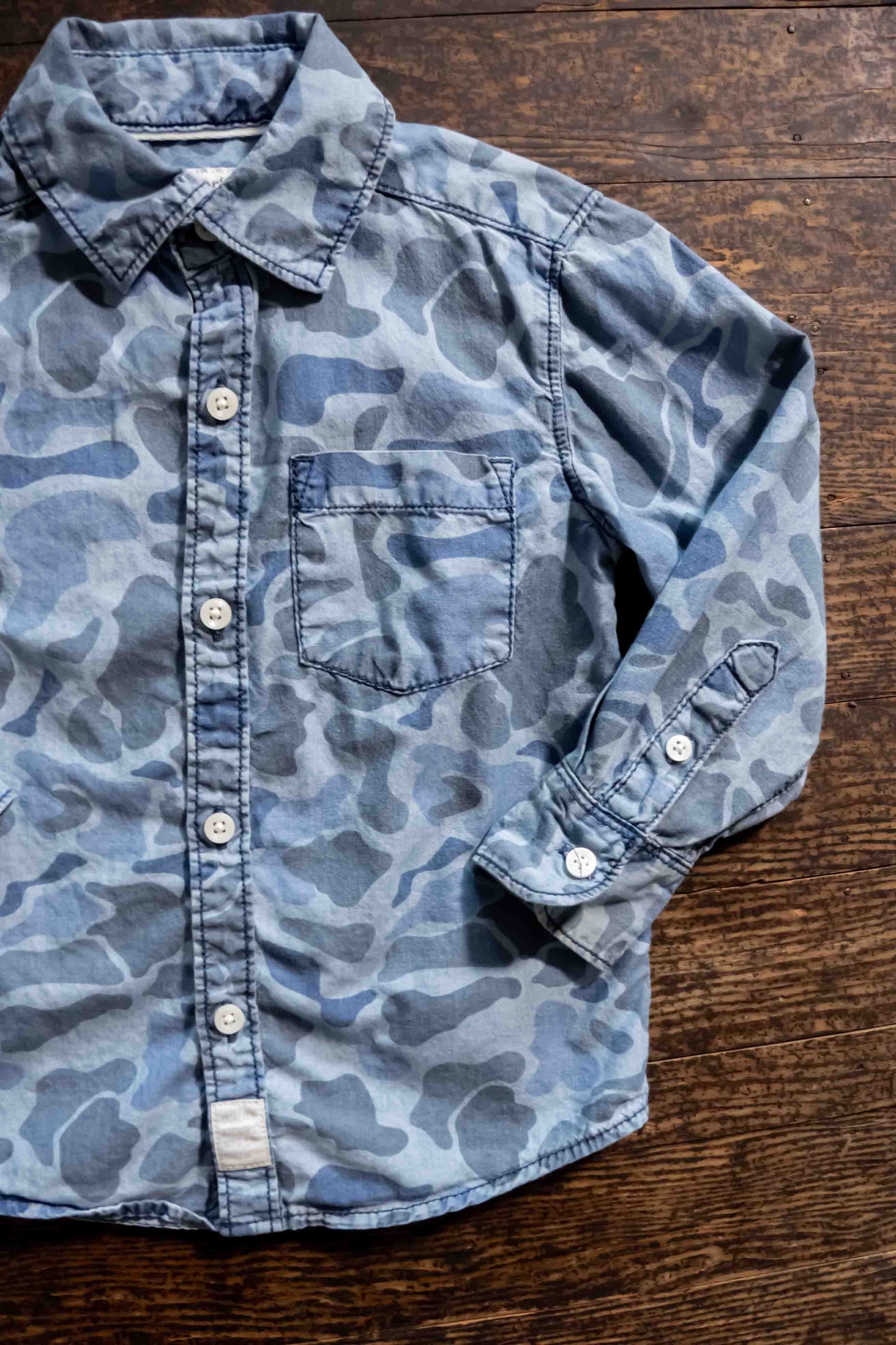 Light Blue Camo Button Up Shirt: 2T