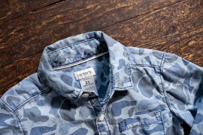 Light Blue Camo Button Up Shirt: 2T