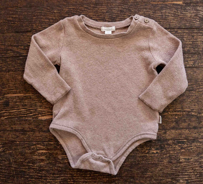 Dark Beige Waffle Organic Bodysuit: 12mos