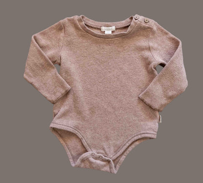 Dark Beige Waffle Organic Bodysuit: 12mos