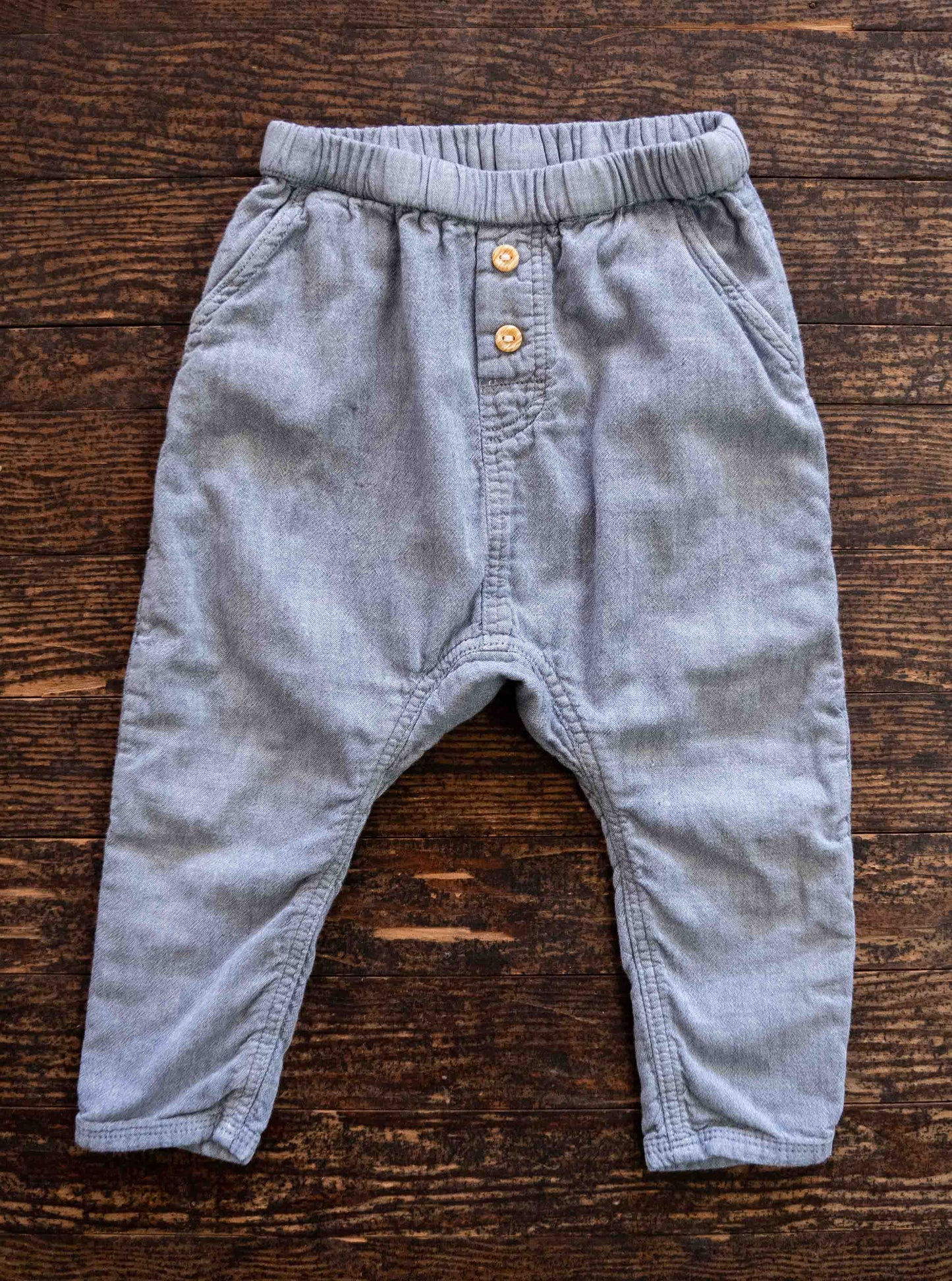 Blue Chambray Harem Pants: 12-18mos