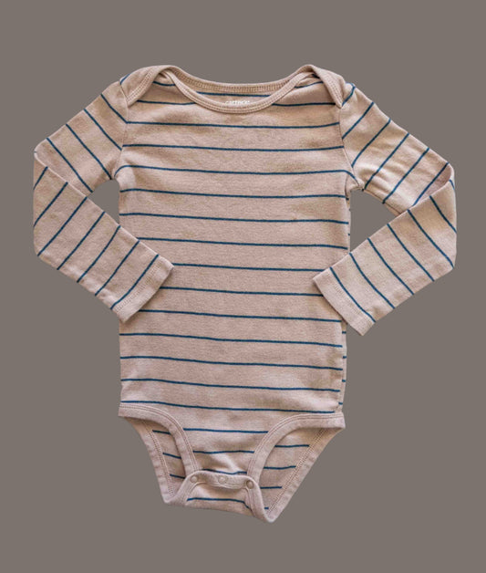 Beige & Blue Striped Soft Bodysuit: 24mos