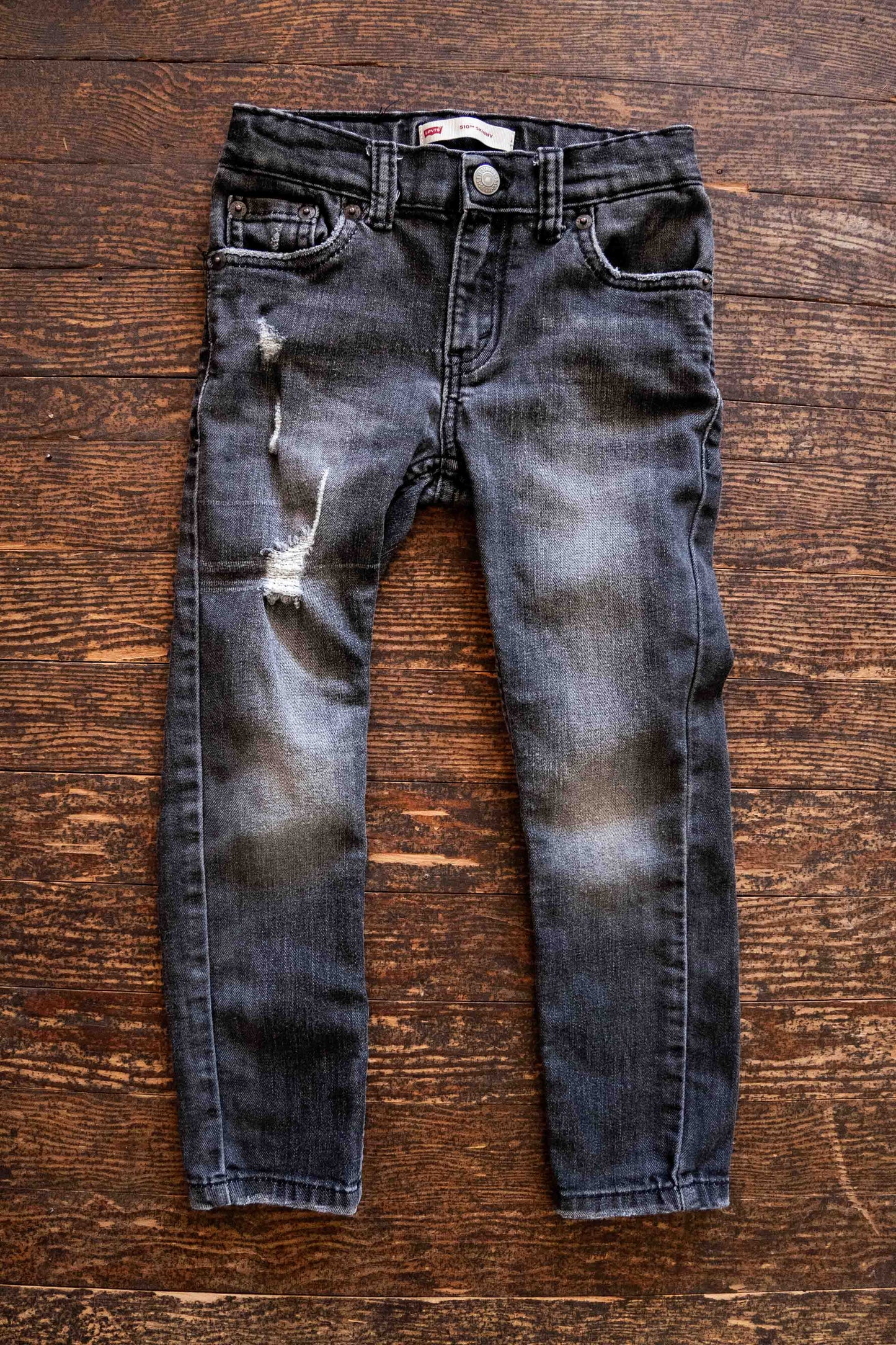 Black Skinny Faded Distressed Jeans: 5T