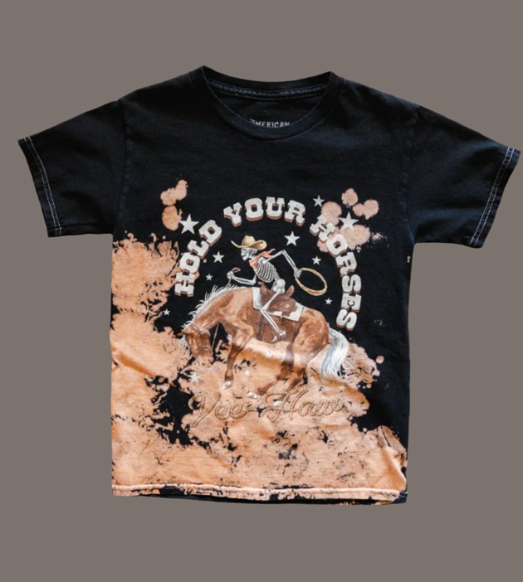 Black Bleached Cowboy Tee: youth small