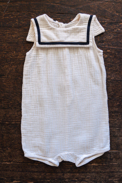 Cream Muslin Sailor Collar Romper: 4T