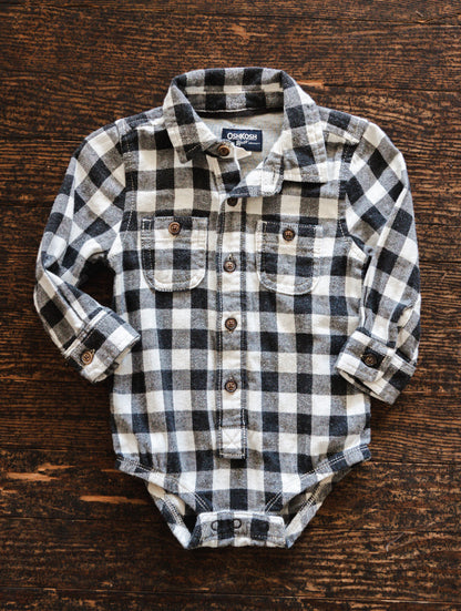 B&W Flannel Plaid Bodysuit: 9-12mos