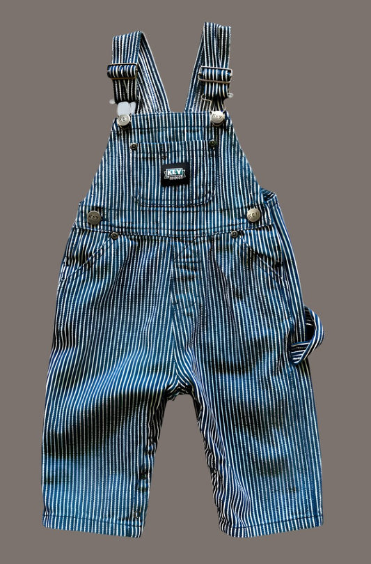 Blue Pinstripe Overalls: 9mos