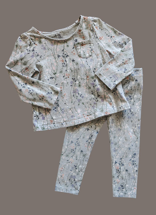 Grey Floral PJ Set: 3T