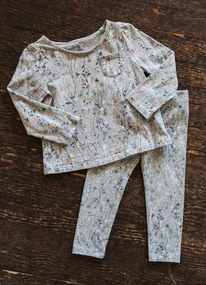 Grey Floral PJ Set: 3T