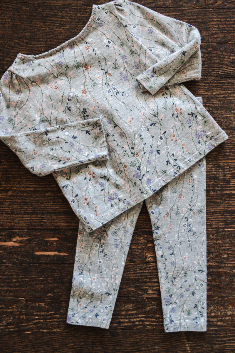 Grey Floral PJ Set: 3T