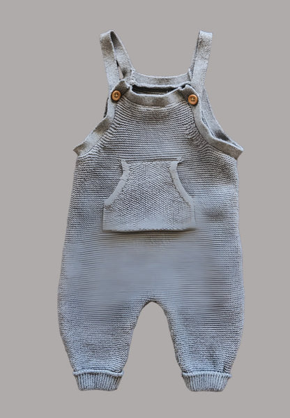 Grey Organic Knit Overalls: 3mos