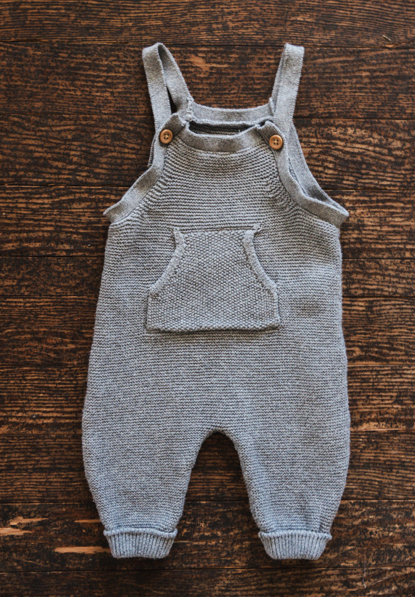 Grey Organic Knit Overalls: 3mos