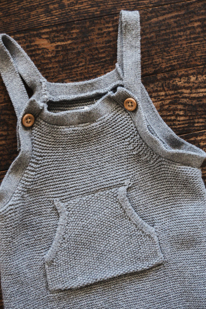 Grey Organic Knit Overalls: 3mos