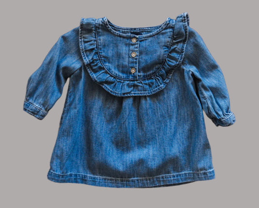 Blue Denim Ruffled Dress: 3-6mos