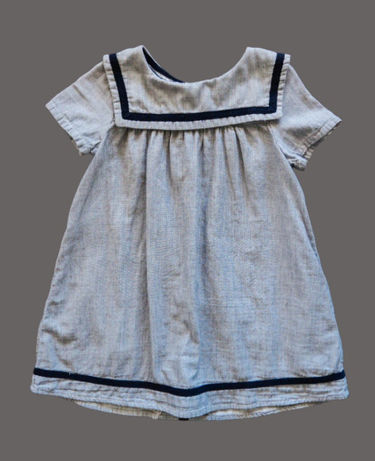 Blue Pinstripe Sailor Collar Dress: 2-3yr