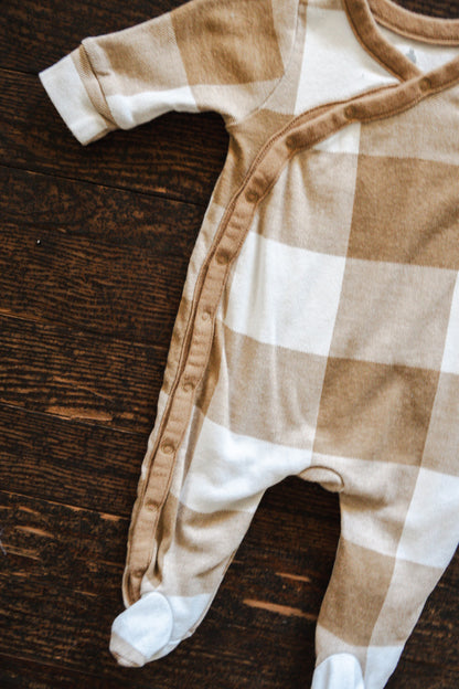 Tan & White Plaid Romper: 0-3mos