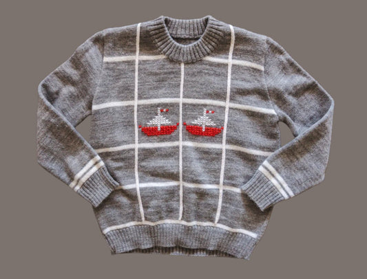 Vintage Grey Knit Sailboat Sweater: 5-6yr