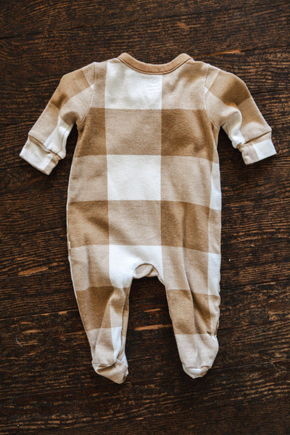 Tan & White Plaid Romper: 0-3mos