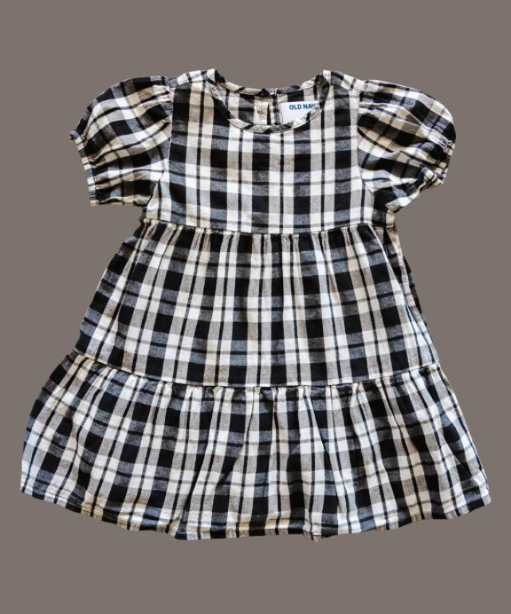 B&W Plaid Teired Dress: 2T