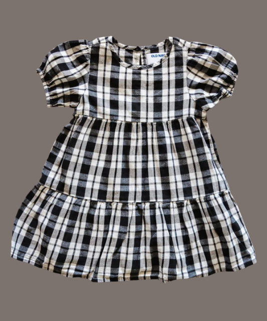 B&W Plaid Teired Dress: 2T