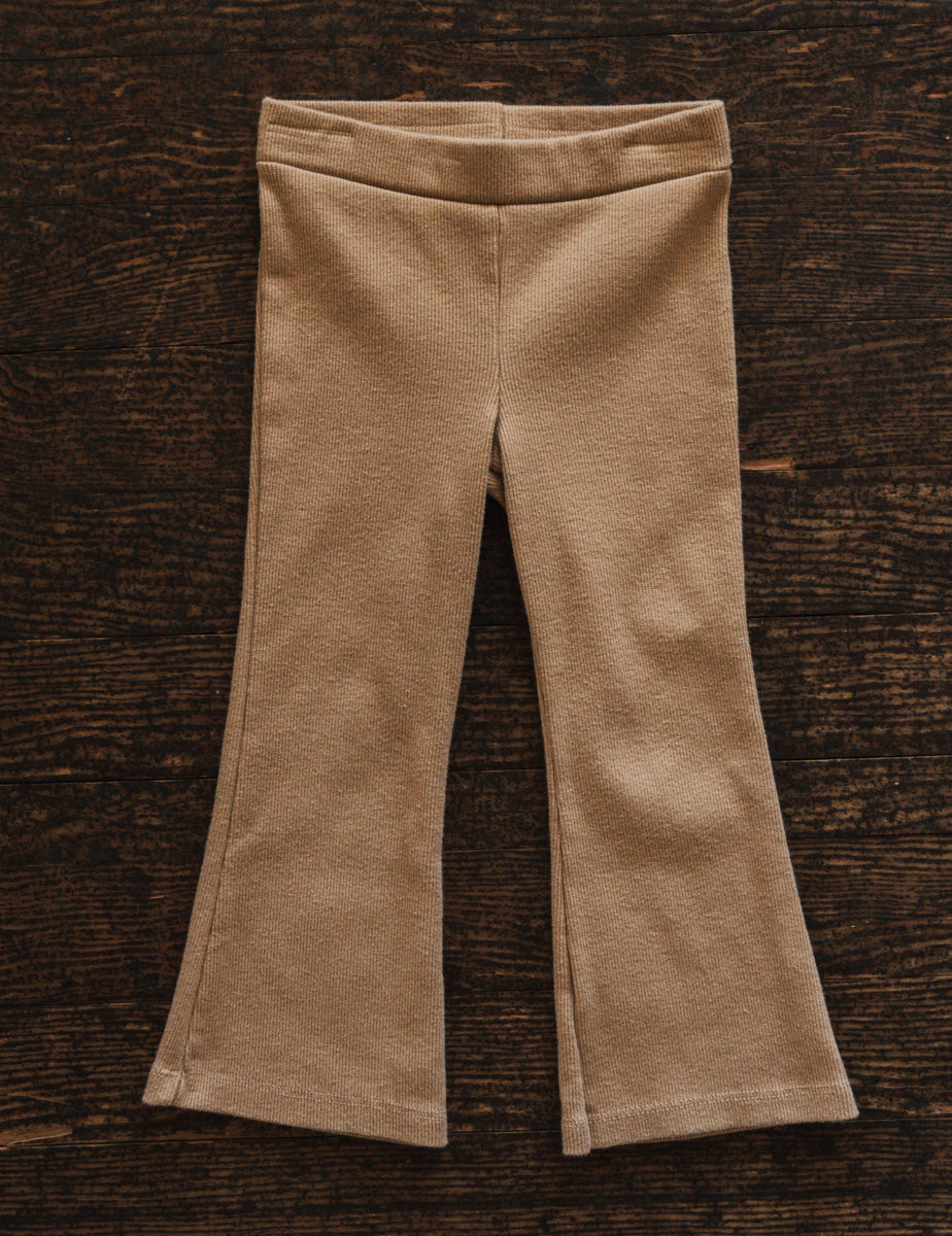 Tan Brown Ribbed Flare Pants: 2T