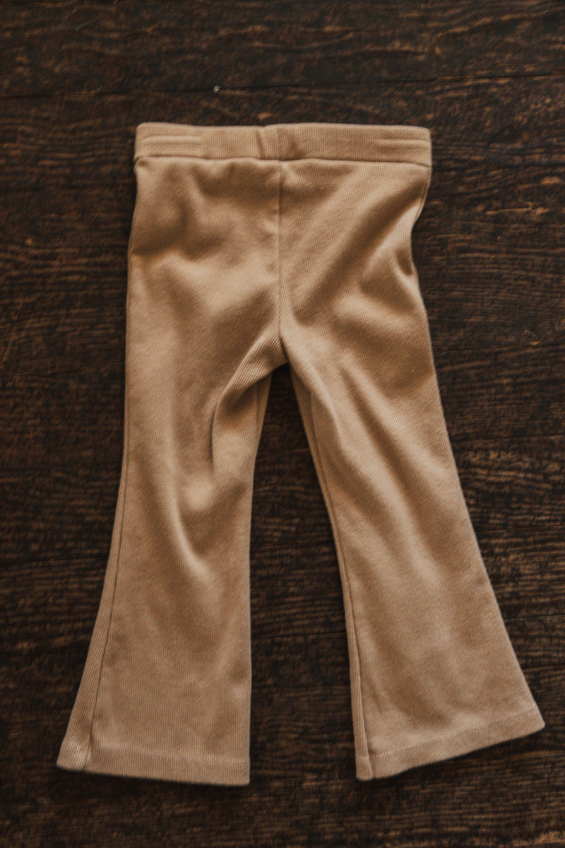 Tan Brown Ribbed Flare Pants: 2T