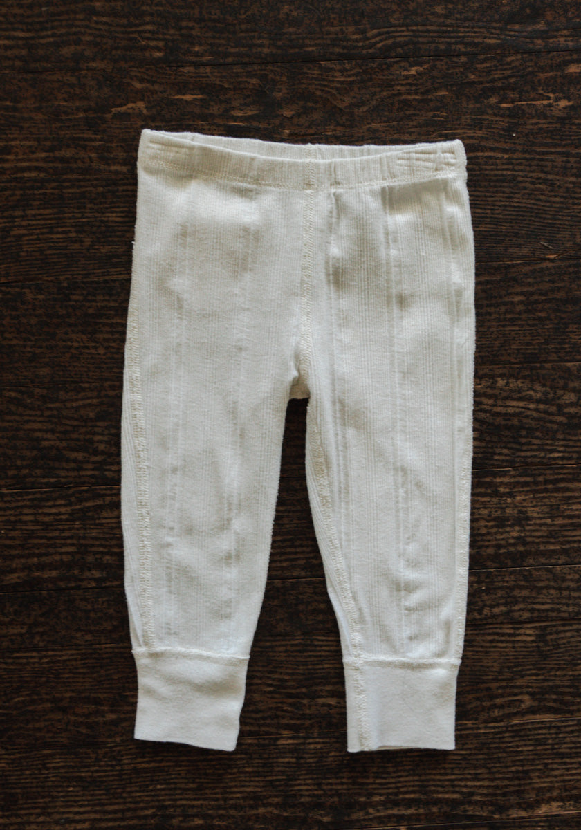 White Ribbed Organic Pants: 12mos