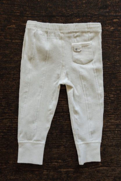 White Ribbed Organic Pants: 12mos