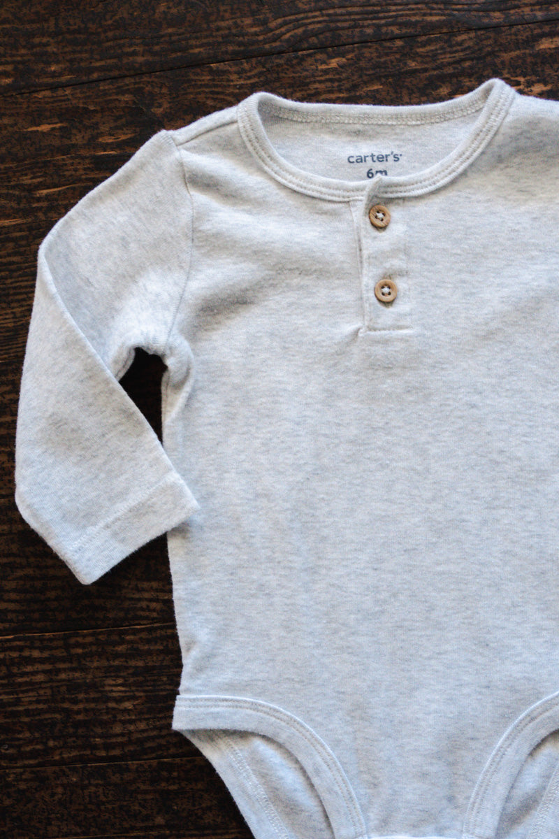 Ash Grey Henley Bodysuit: 6mos