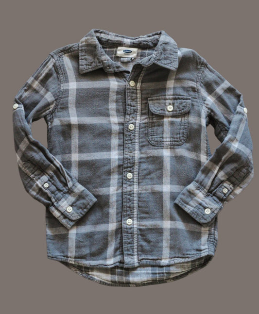 Grey Gauze Plaid Shirt: 5T