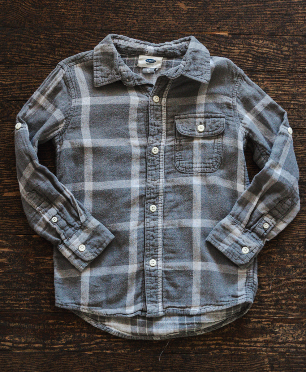 Grey Gauze Plaid Shirt: 5T