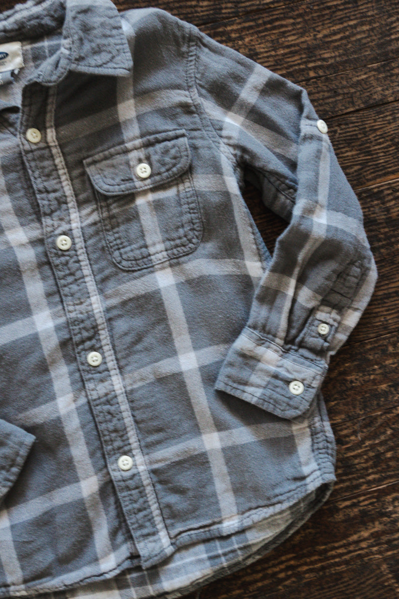 Grey Gauze Plaid Shirt: 5T