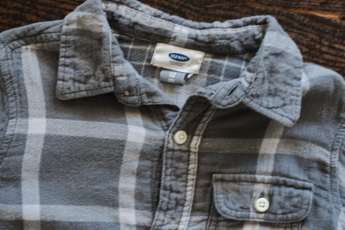 Grey Gauze Plaid Shirt: 5T