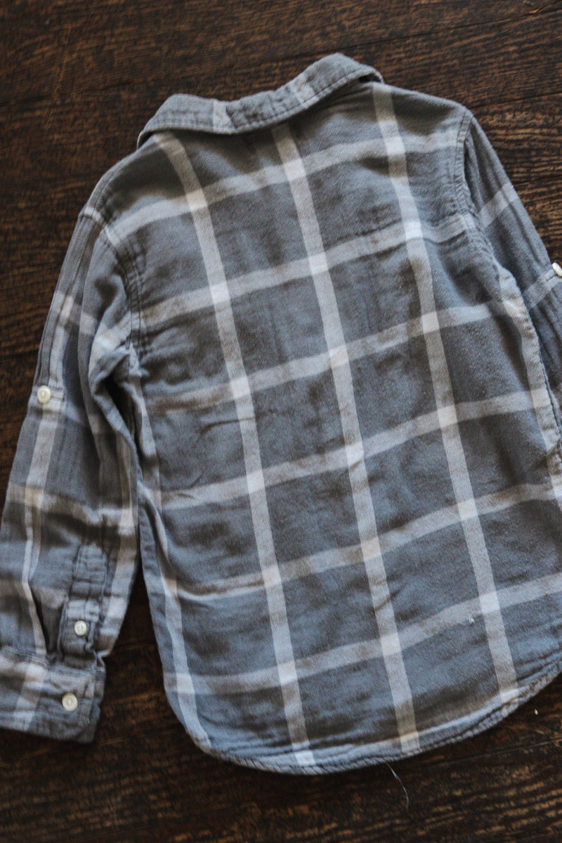 Grey Gauze Plaid Shirt: 5T