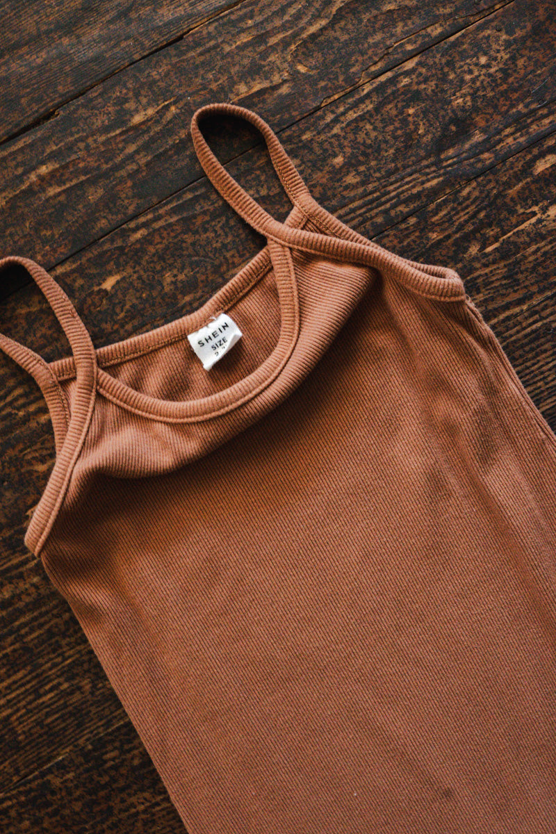 Rust Brown Ribbed Sleeveless Romper: 2-3yr