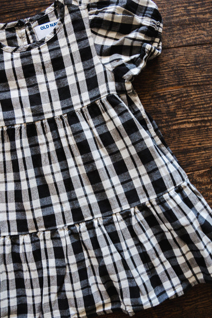 B&W Plaid Teired Dress: 2T