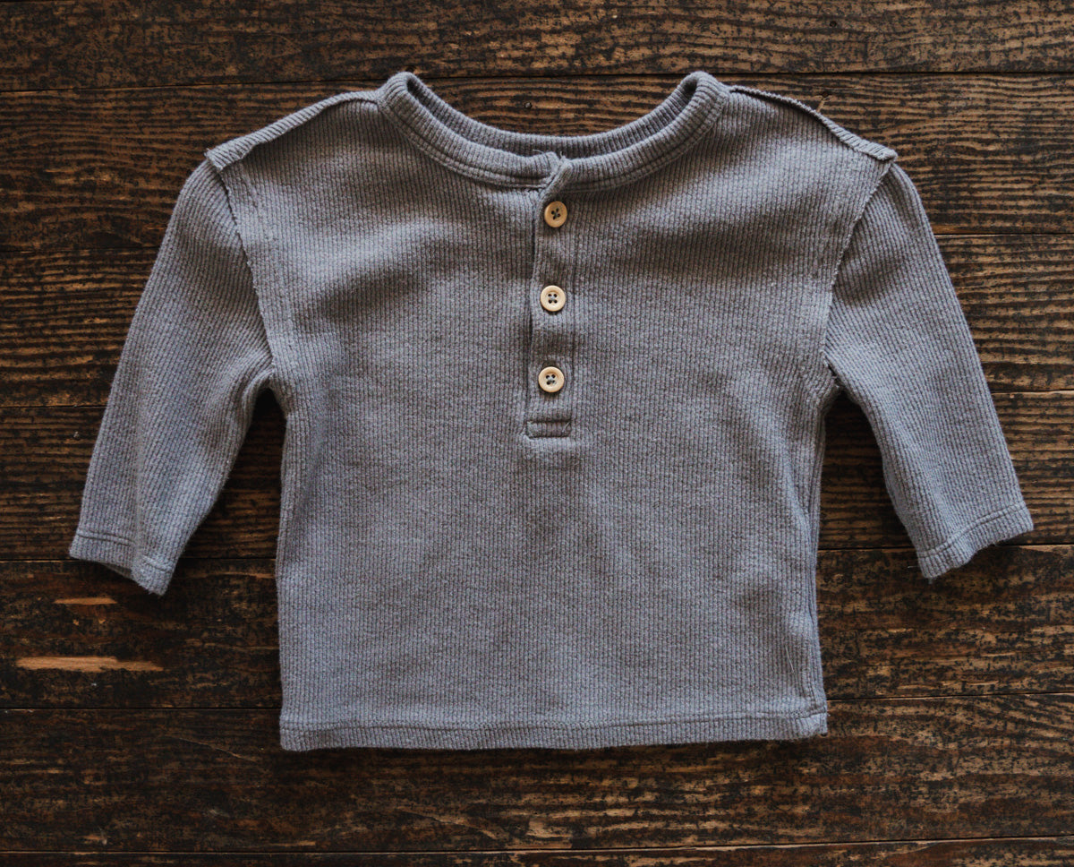 Slate Grey Ribbed Henley Top: 3-6mos