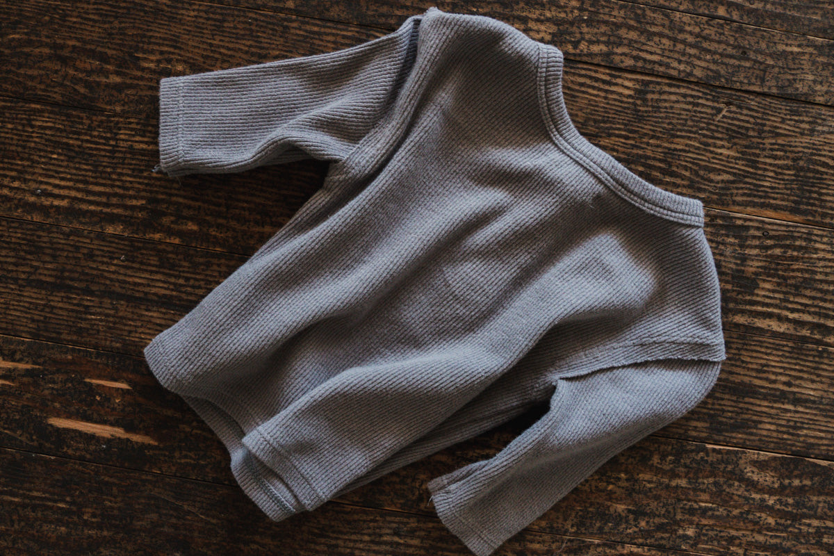 Slate Grey Ribbed Henley Top: 3-6mos