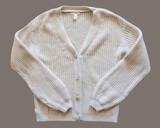 Cream Knit Cardigan Sweater: 14yr