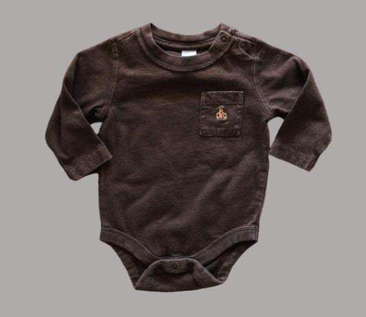 Brown Long Sleeve Bodysuit: 3-6mos