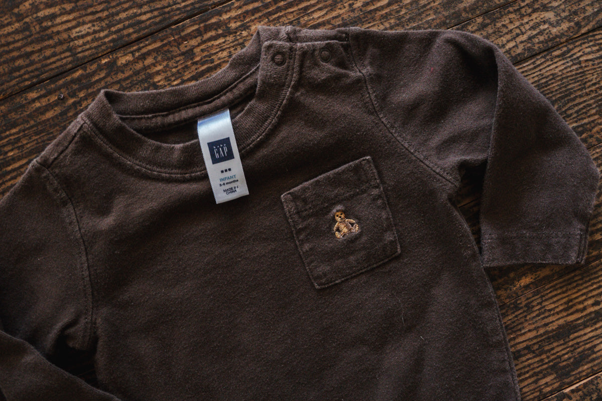 Brown Long Sleeve Bodysuit: 3-6mos