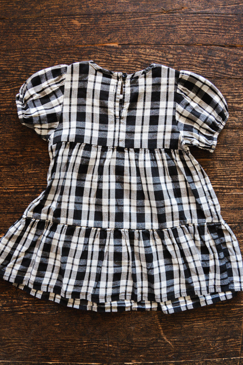 B&W Plaid Teired Dress: 2T