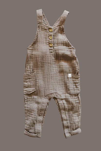 Brown Organic Muslin Romper: 9mos