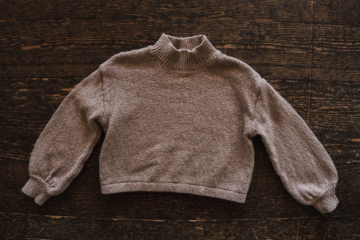 Brown Melange Turtleneck Knit Sweatshirt: 2-3yr