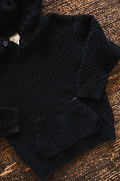 Black Ribbed Knit Hoodie: 12-18mos