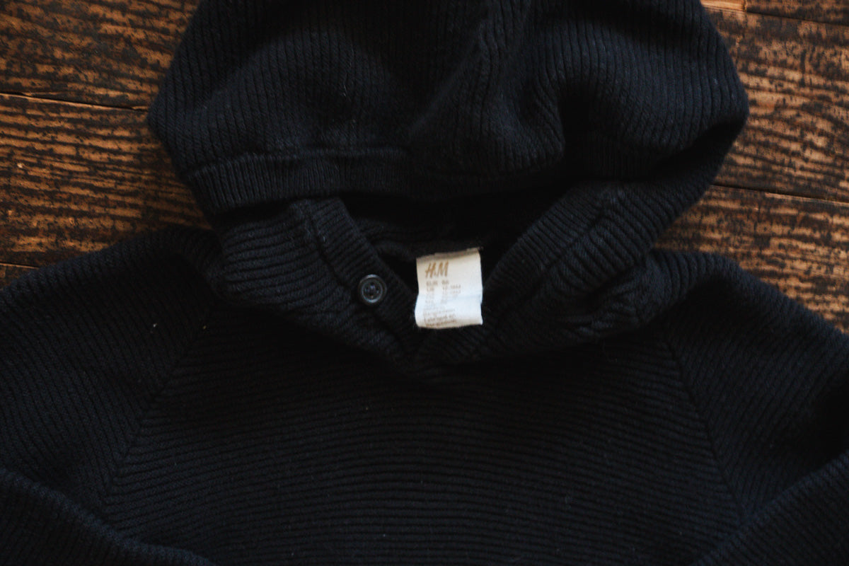 Black Ribbed Knit Hoodie: 12-18mos