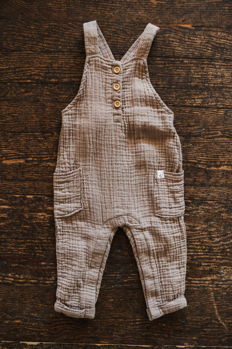 Brown Organic Muslin Romper: 9mos