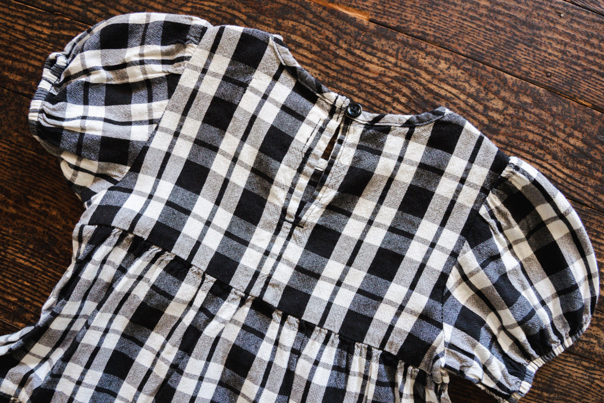 B&W Plaid Teired Dress: 2T