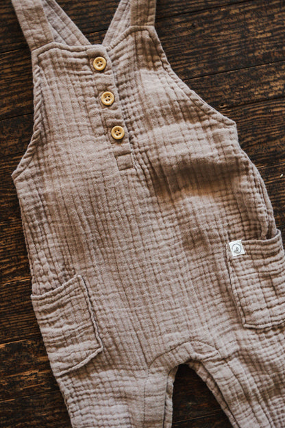 Brown Organic Muslin Romper: 9mos