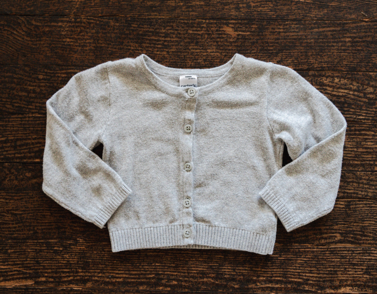 Grey Knit Thin Cardigan Sweater: 12mos